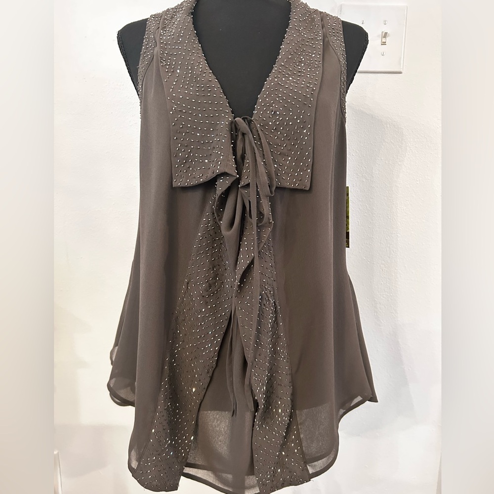 NWT Robbi &‎ Nikki Womens Embellished Sleeveless Blouse Charcoal Size XS